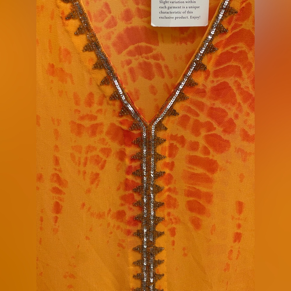 Soft Surroundings Kaftan Dress Large Sequined Beaded Orange Tie Dye Cover-Up 3XL - Picture 6 of 10